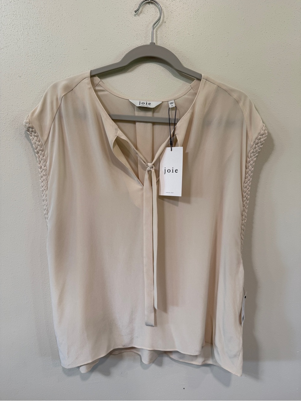 Joie 100% Silk Tapicoa Colored Tie-Neck Braided Cap Sleeve Blouse